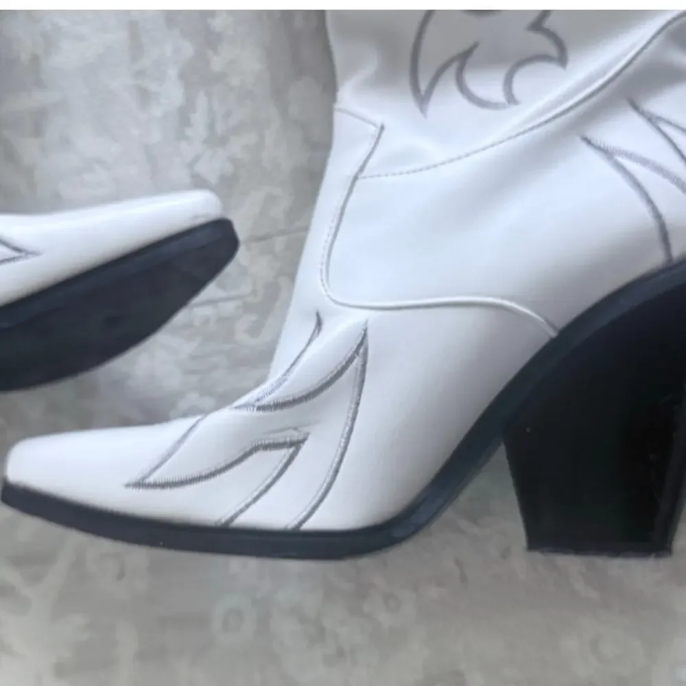 Sergio Todzi Thigh High Boots Western Cowboy Boots Size 37 US 6.5 White Festival